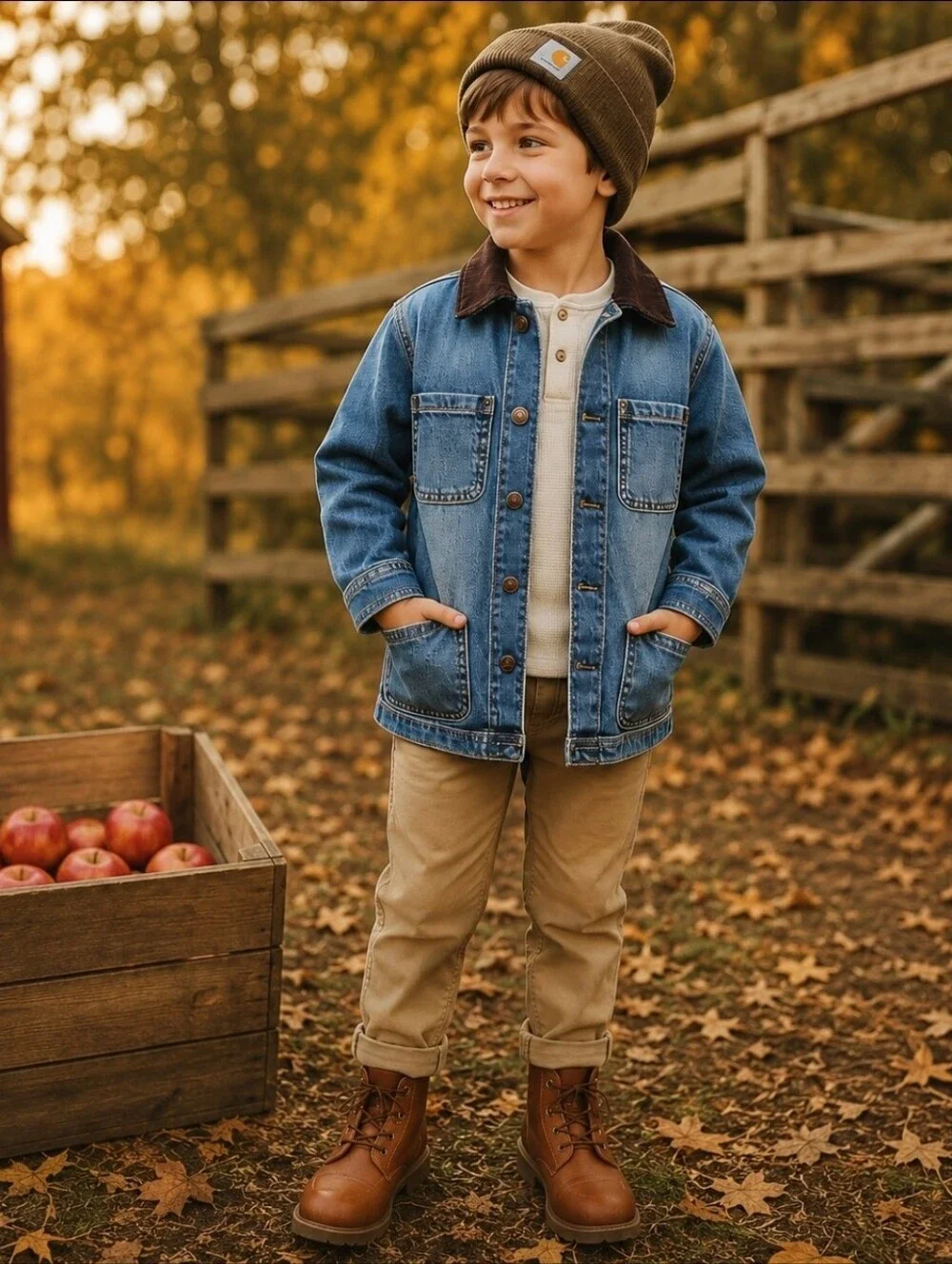 NWT Gymboree Heritage Denim Chore Coat Barn Jacket Corduroy Collar Size 8